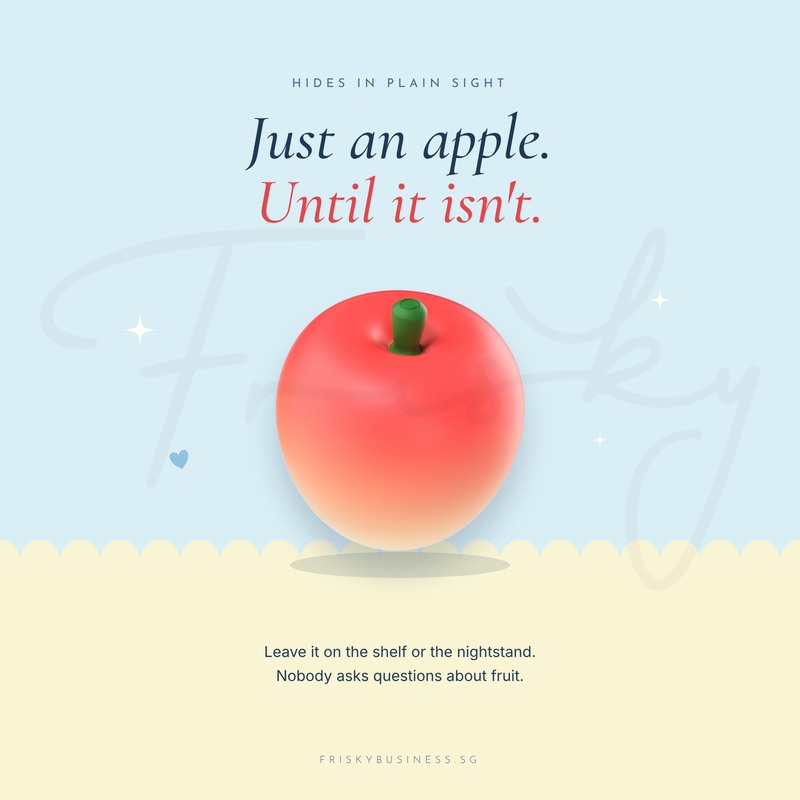 Just an apple, until it isn’t graphic with the apple massager on blue and yellow