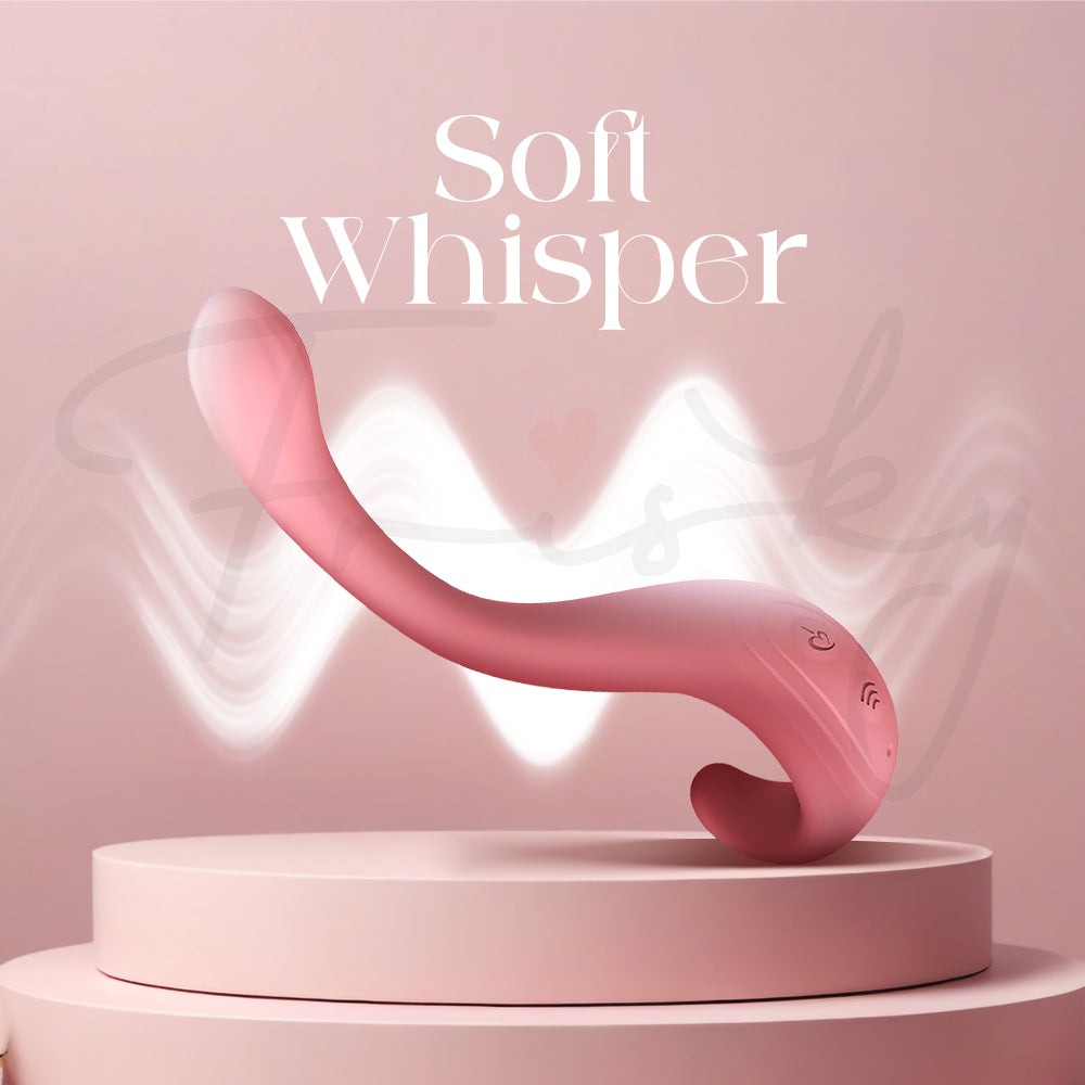 Slim curved vibrator on pedestal representing quiet operation and discreet low-noise performance