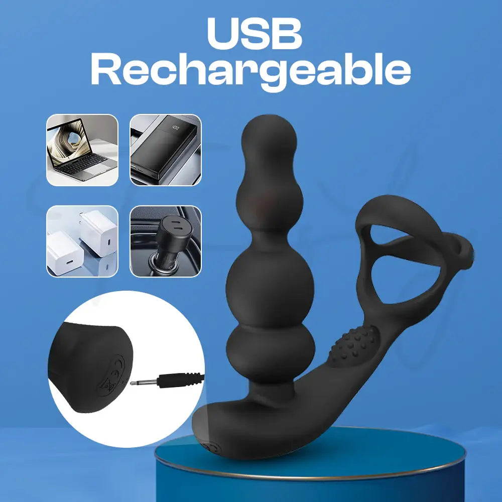 Elysian Edge - Remote Control Vibrating Prostate Massager with Cock Ring, Adult Male Rechargeable Sex Toys - Frisky Business Adult Sex Toys Shop