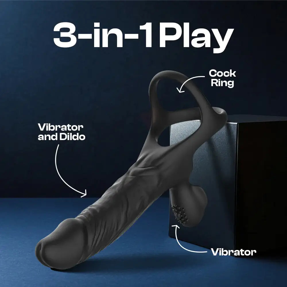 Intensity Link - APP Control Vibrating Cock Ring + Dildo Vibrator, Adult Male & Couple Rechargeable Sex Toys - Frisky Business Adult Sex Toys Shop