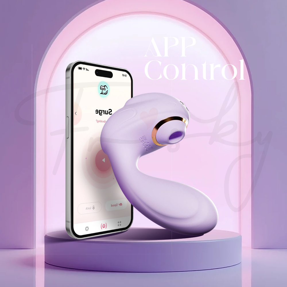 Purple Bunny wearable vibrator shown with smartphone app control