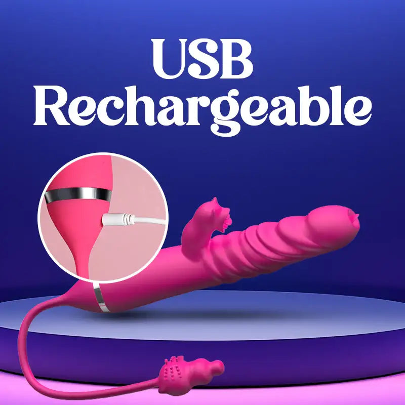 Rosy’Purr Rumble – Thrusting Dual Vibrator with Anal Plug - Frisky Business Adult Sex Toys Shop