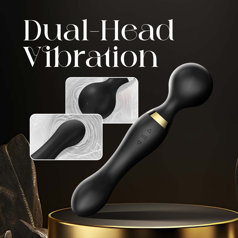 Dual-head vibrating wand demonstrating synchronized stimulation from both ends of the device