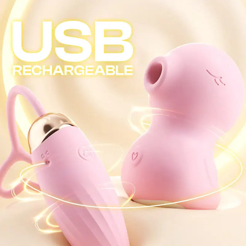 Ducky Duo - APP Control 1+1 Wireless Egg Vibrator with Suction Vibrator Set - Frisky Business Adult Sex Toys Shop