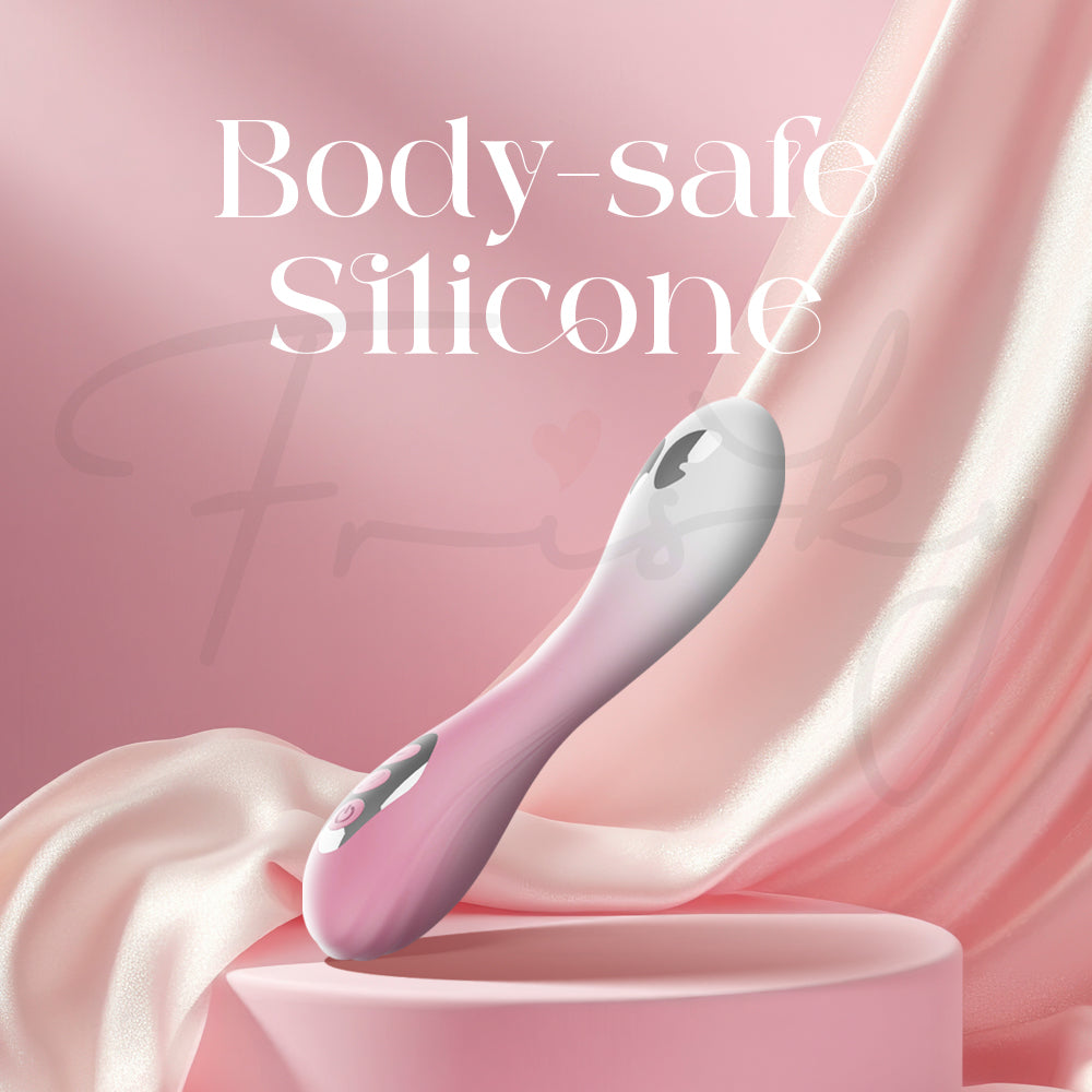 Electric Shock G-Spot Vibrator with 'Body-safe Silicone' text on a pink background