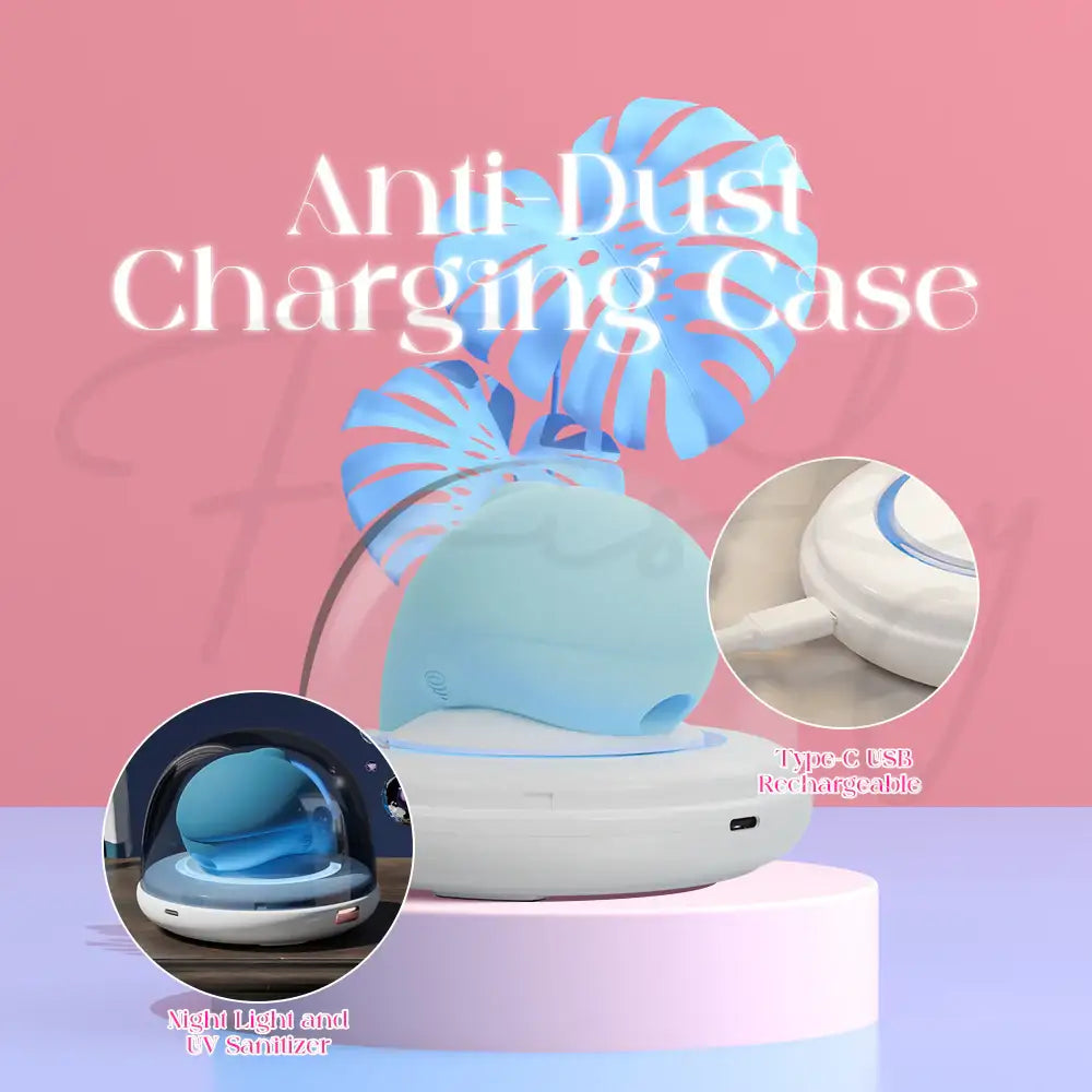 LumaFin - Suction Vibrator with Charging Case UV Sanitizer Night Light, - Frisky Business Adult Sex Toys Shop
