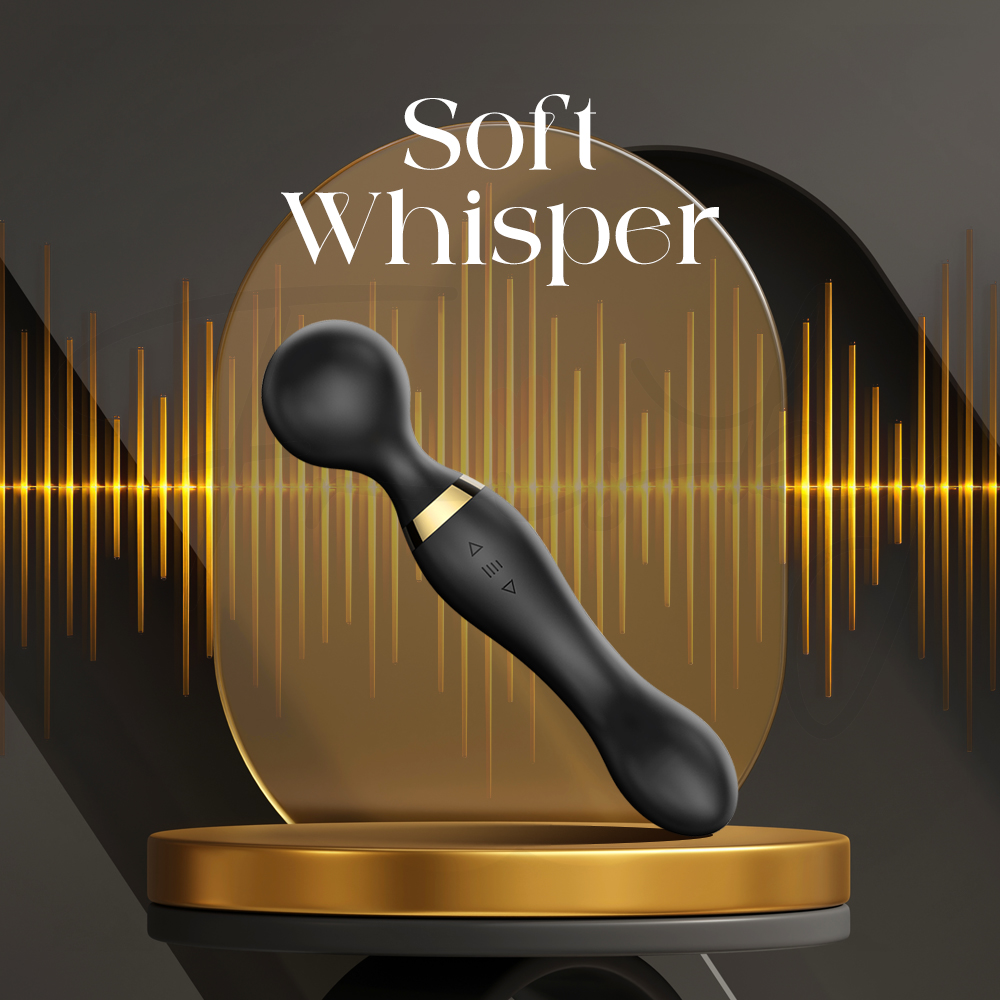 Ultra-quiet vibrating wand illustration emphasizing soft whisper technology and discreet performance