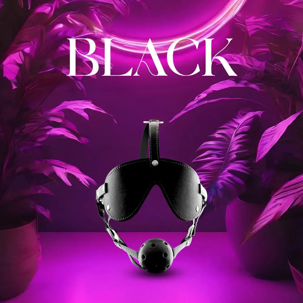 Ebon Whisper - BDSM PU Leather Blindfold With Attached Ball Gag, Adult Men/Women Dom/Sub Sex Toys - Frisky Business Adult Sex Toys Shop