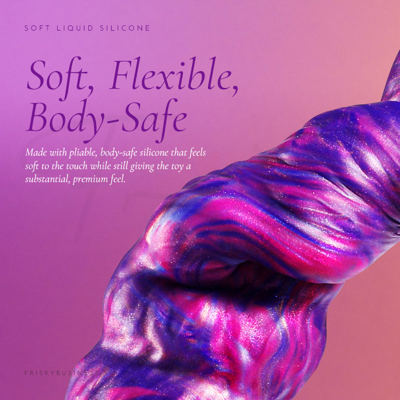 Close-up of the soft purple and pink swirled silicone