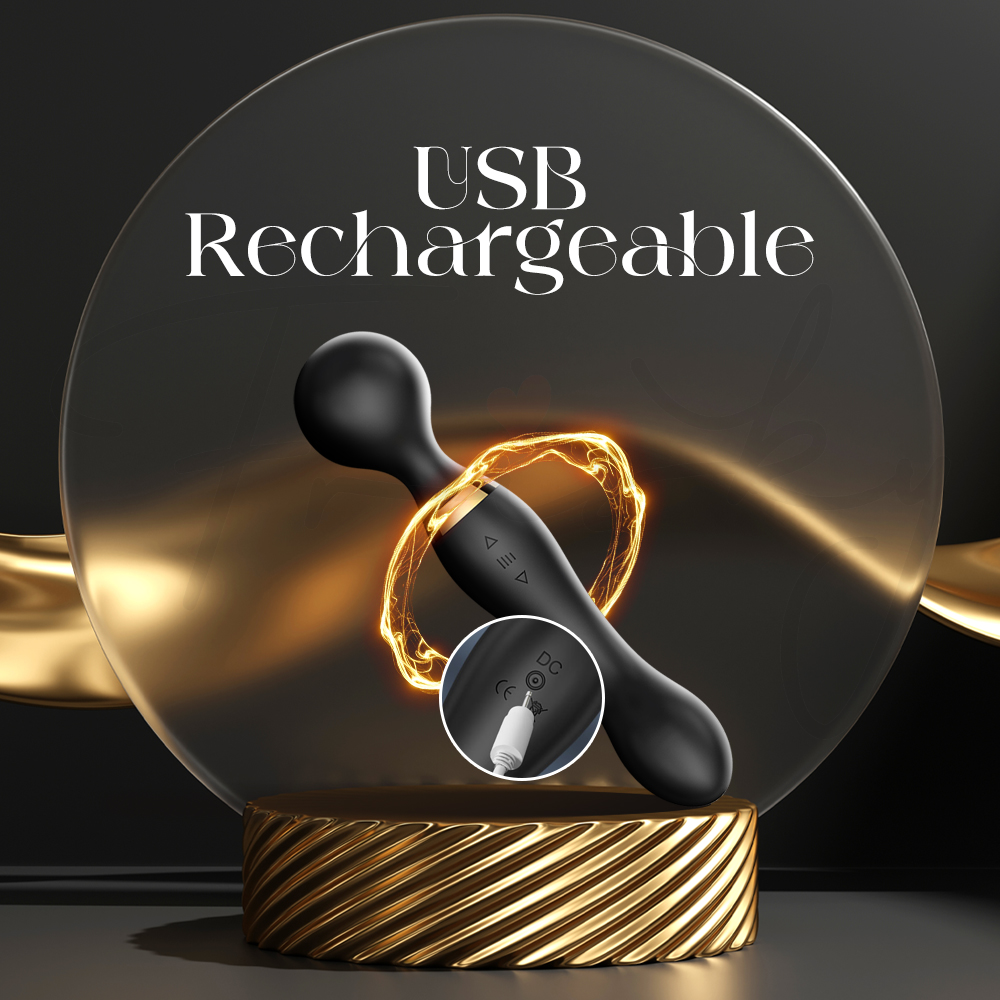 USB rechargeable dual-ended wand shown with charging cable for convenient modern power use