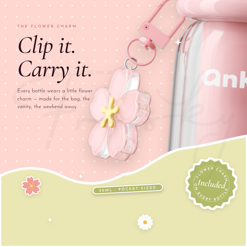 Clip it, carry it graphic with the pink lubricant bottle and its flower charm clip