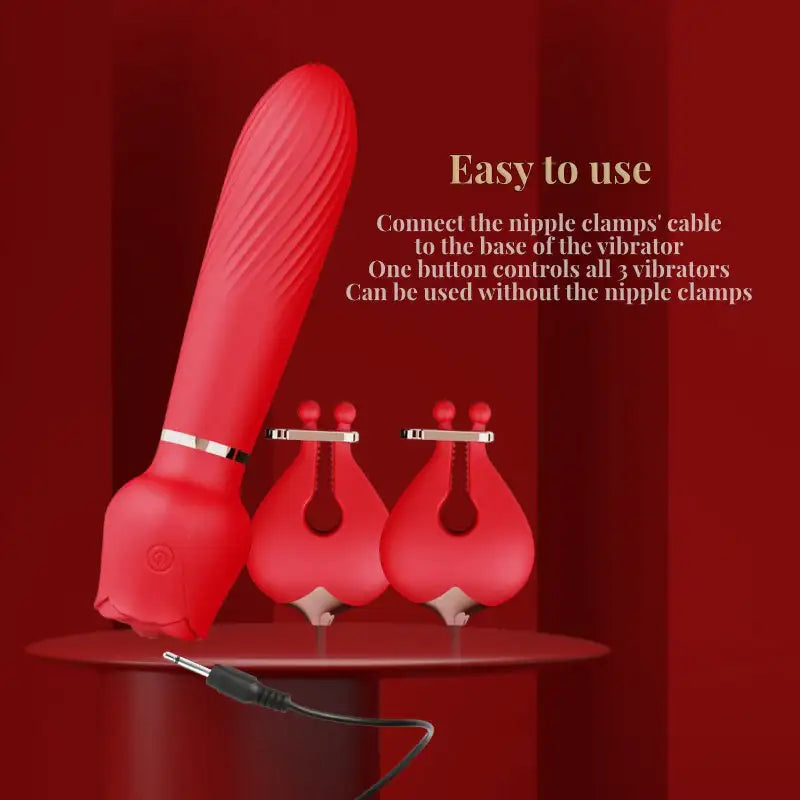 Pinnacle Trio Pleasure - G-spot Vibrator with Vibrating Nipple Clamps - Frisky Business Adult Sex Toys Shop