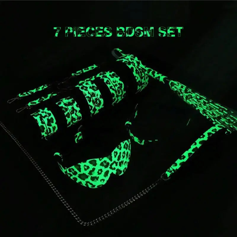 BDSM - 7 Pieces Luminous Leopard/Zebra Print Set - Frisky Business Adult Sex Toys Shop