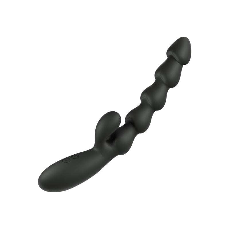 Black posable beaded wand with external curved arm for dual stimulation