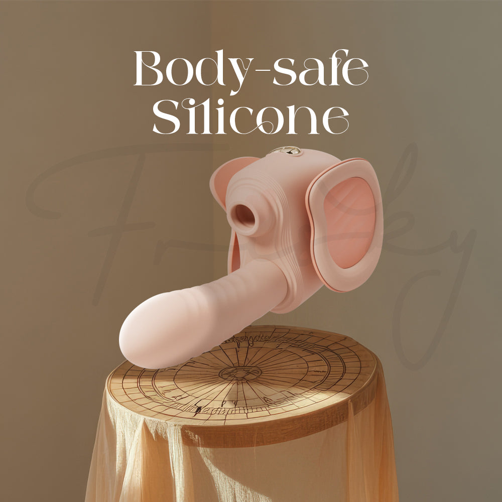 Body-safe silicone women’s pleasure device with smooth skin-like texture