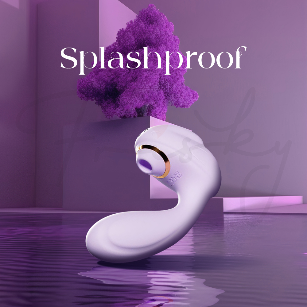 Purple Bunny wearable vibrator demonstrating splashproof water-resistant design