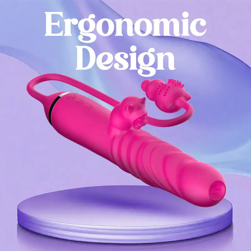 Rosy’Purr Rumble – Thrusting Dual Vibrator with Anal Plug - Frisky Business Adult Sex Toys Shop