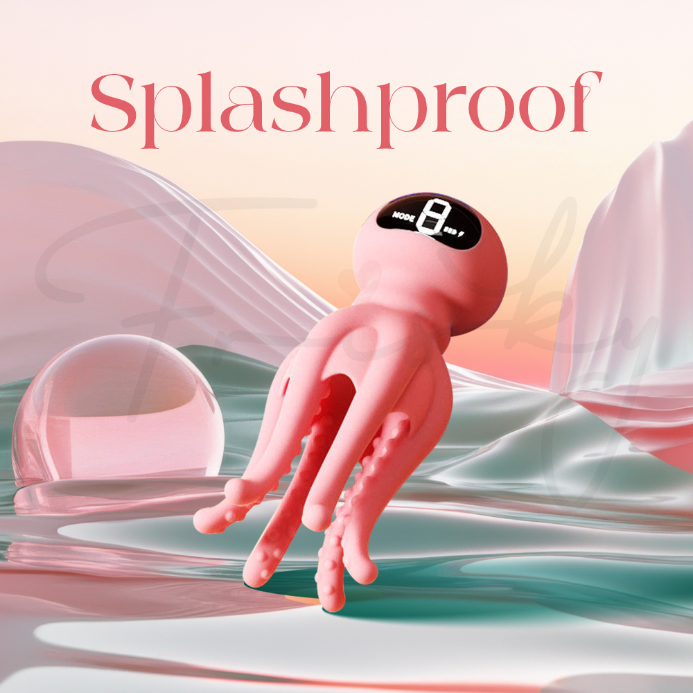 Splashproof vibrator displayed with water splash background for durability