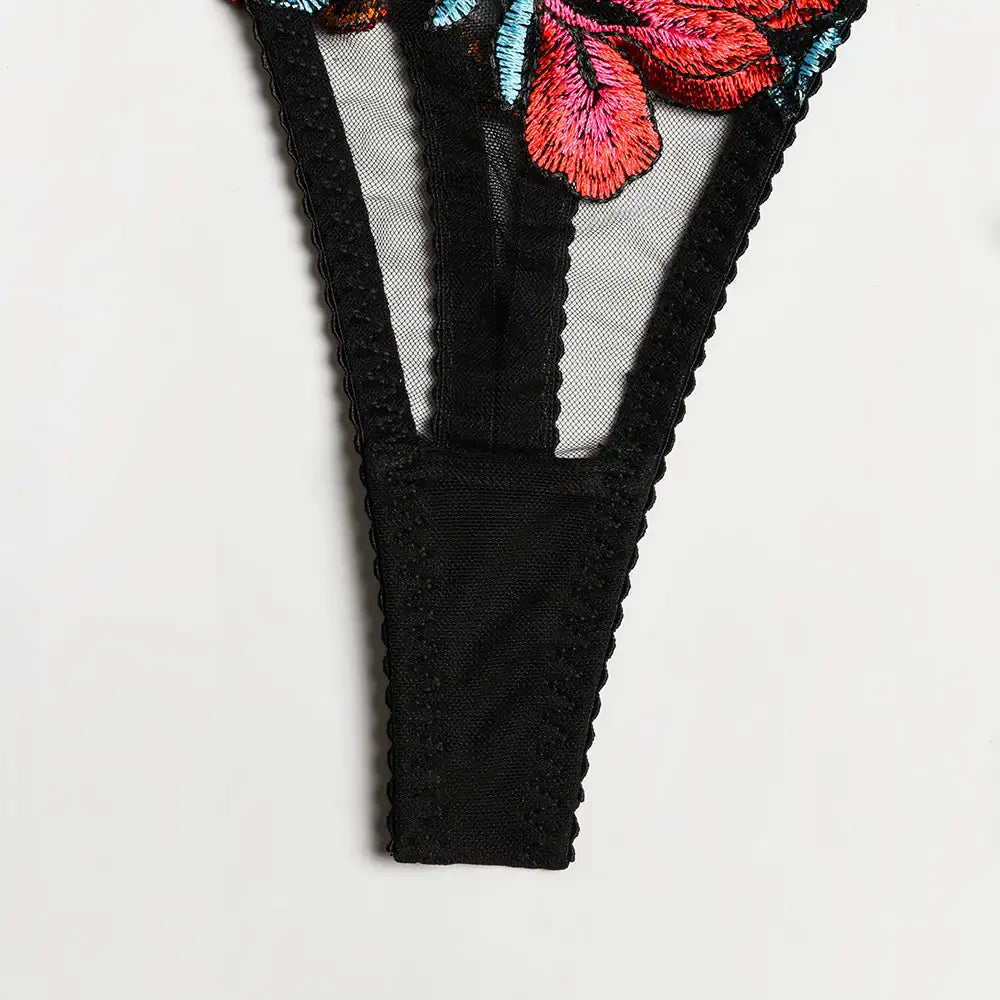 Bra Set - 3 Pcs Sexy Embroidery Transparent Lingerie with Garters - Frisky Business Adult Sex Toys Shop