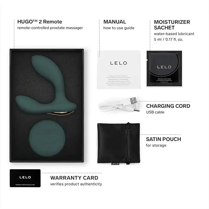 LELO Hugo 2 Green remote-controlled device with multiple intensity settings and whisper-quiet motors for discreet enjoyment Singapore