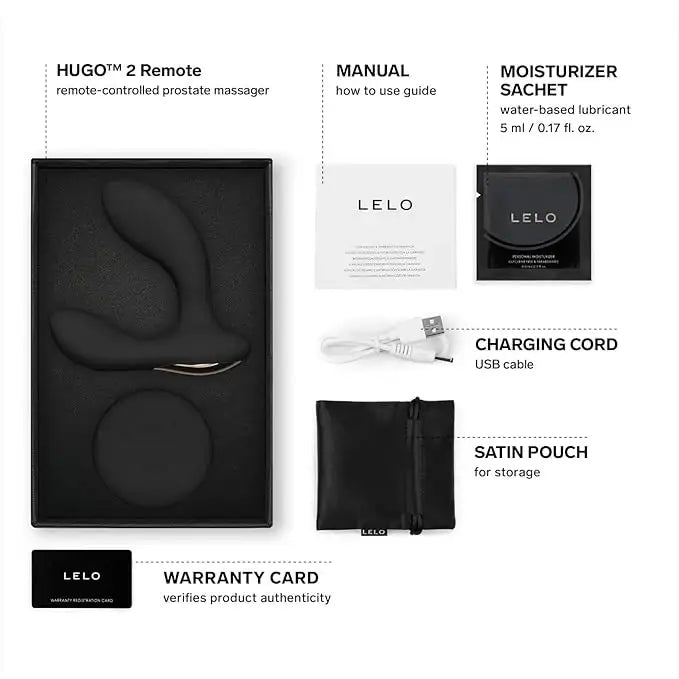 LELO Hugo 2 Black remote-controlled device with whisper-quiet motors and adjustable intensity settings for discreet enjoyment Singapore