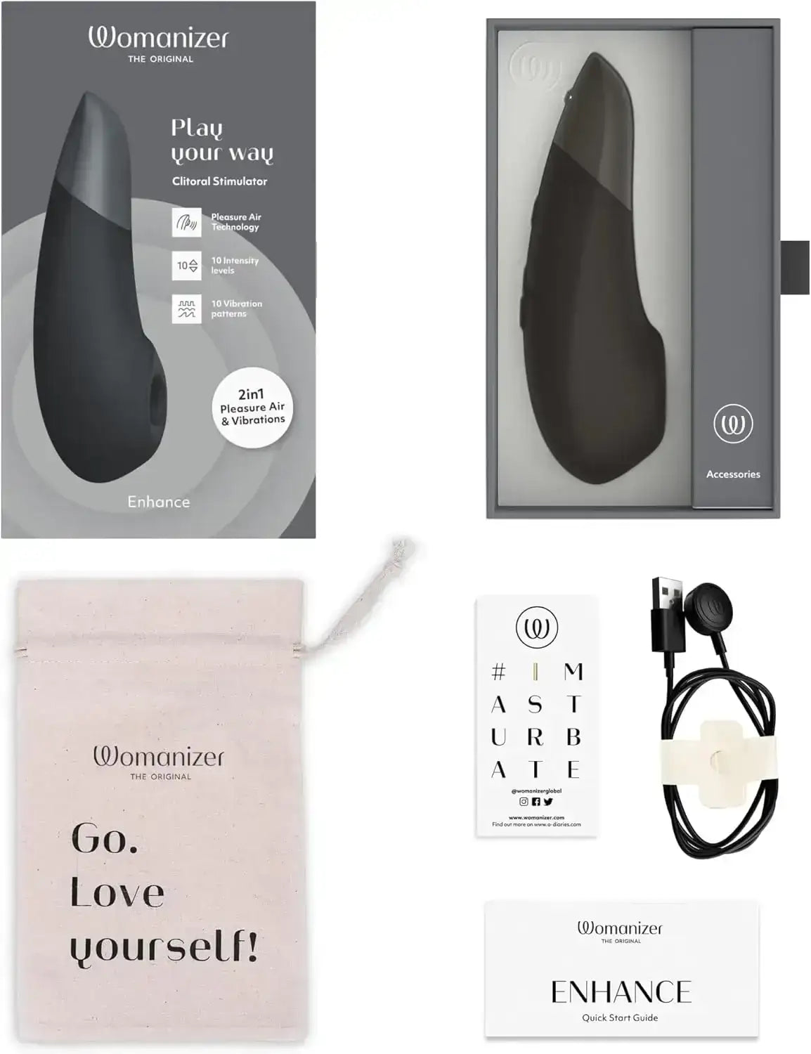 Womanizer Enhance 2-in-1 Clitoral Stimulator Black Bluetooth Connected Customizable Vibration Modes Hands-Free Singapore