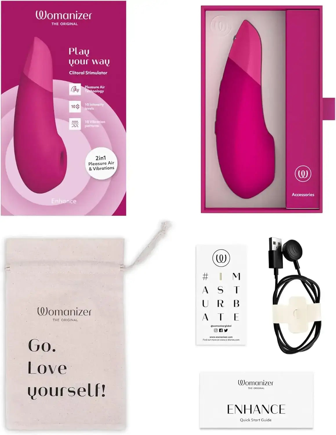 Womanizer Enhance 2-in-1 Clitoral Stimulator Vibrant Pink Sleek Vibrant Pink Design Easy-to-Clean Silicone Singapore