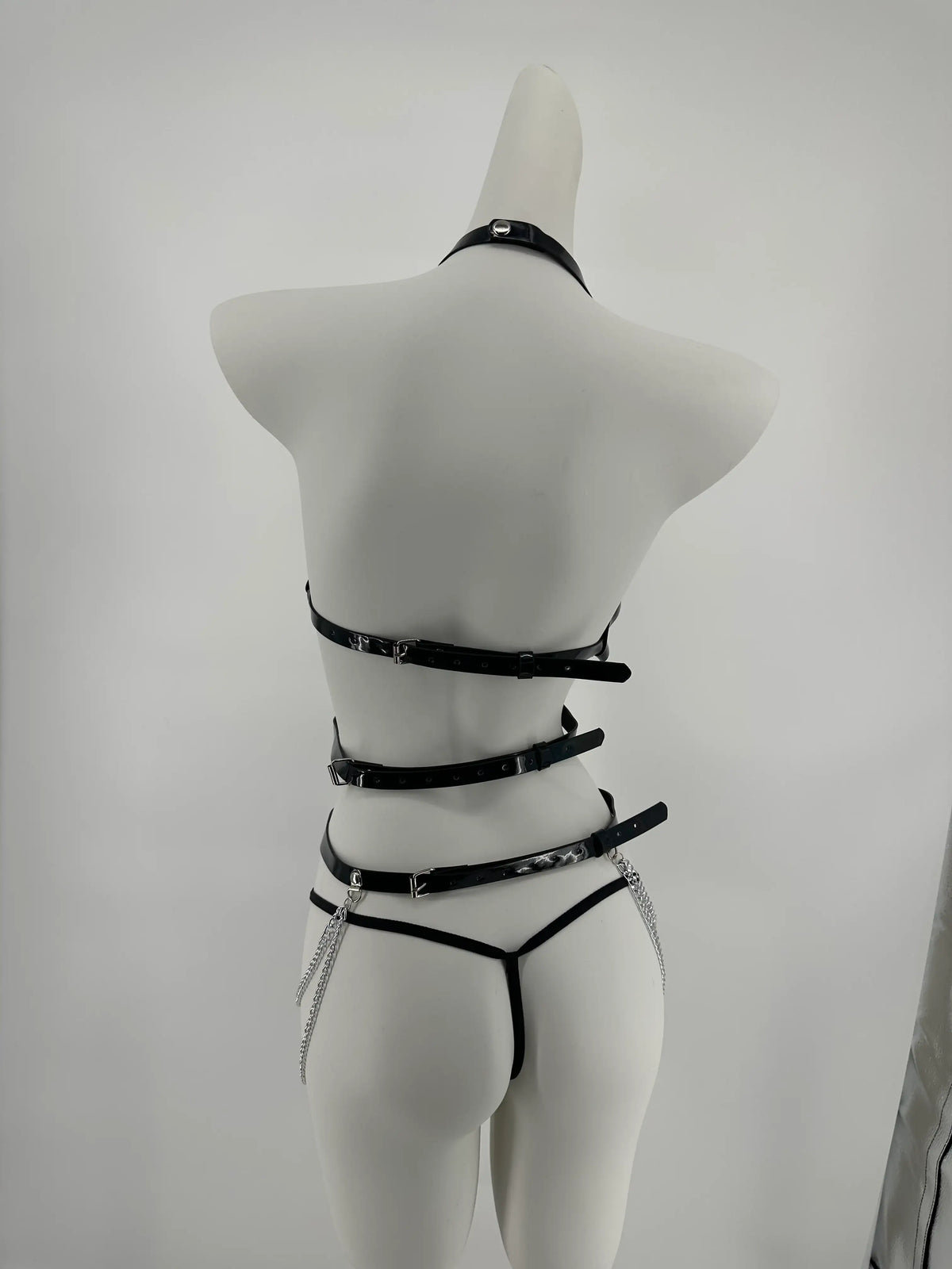 BDSM - 3 Pcs Black Leather Harness with Sexy Chains - Frisky Business Adult Sex Toys Shop