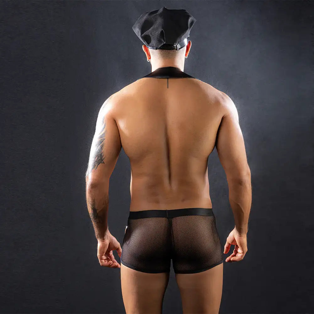 Gentsuit - 4 Pcs Sexy Male Cops Costume with Semi Transparent Fishnet Underwear and Handcuffs - Frisky Business Adult Sex Toys Shop