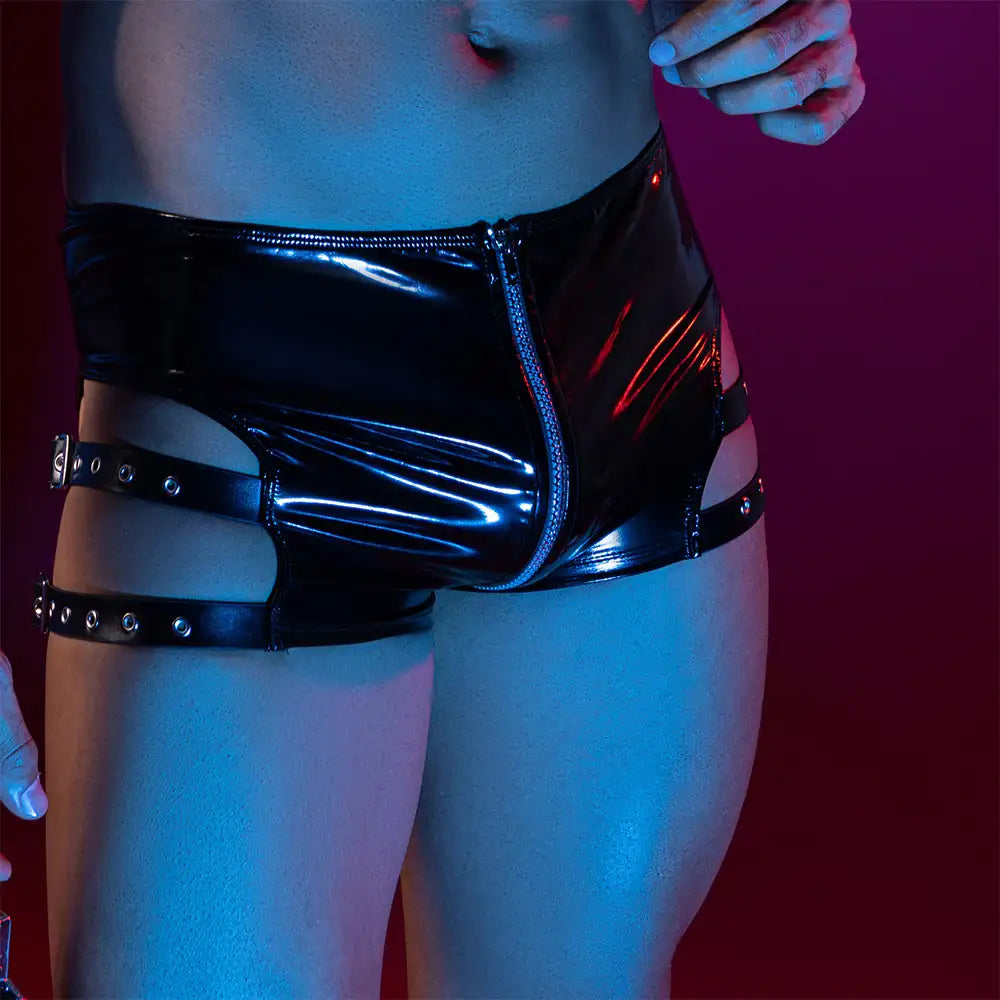 Skivvies - Sexy PU Leather Zipped and Hollow Male Underwear - Frisky Business Adult Sex Toys Shop