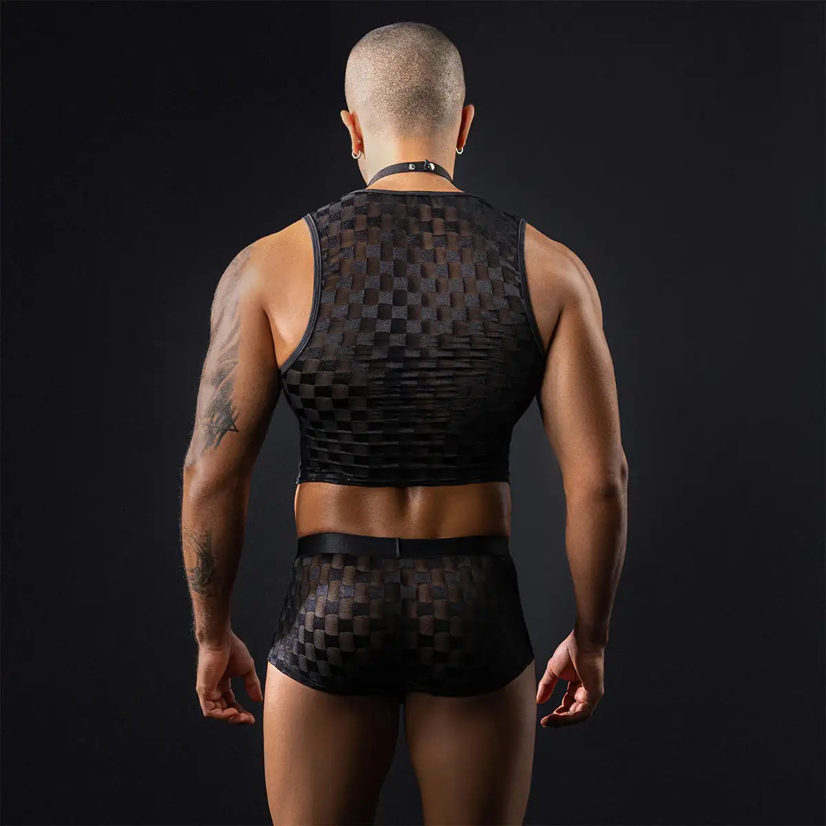 Gentsuit - 3 Pcs Checker Designed Male Waiter Costume with Boxer and Sexy Neck Collar - Frisky Business Adult Sex Toys Shop