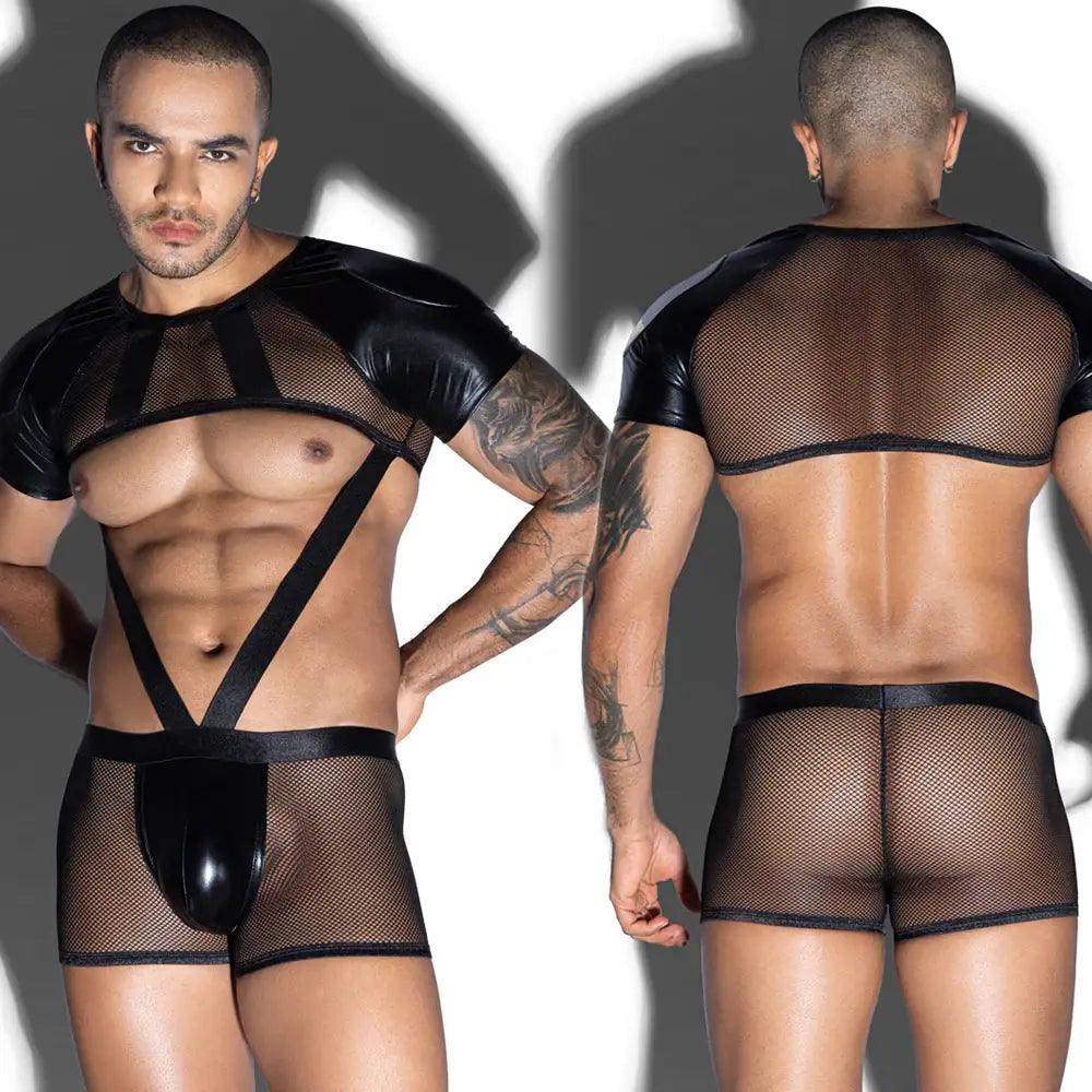 Gentsuit - 2 Pcs Semi Transparent Fishnet Underwear and Elastic Waist Cut In Designed Men Sleepwear - Frisky Business Adult Sex Toys Shop