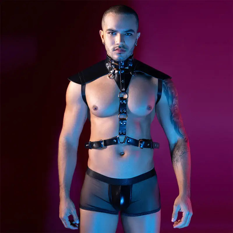 Gentsuit - 2 Pcs Male Sexy Black Harness with Breathable Underwear and Adjustable Waist Belt - Frisky Business Adult Sex Toys Shop
