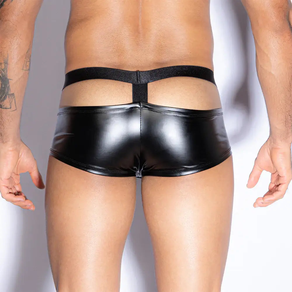 Skivvies - Black PU Leather Male Hollow Sexy Underwear - Frisky Business Adult Sex Toys Shop
