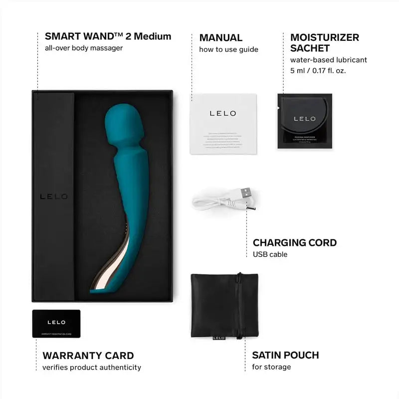 LELO Smart Wand 2 Medium Ocean Blue powerful medium-sized wand with soft silicone head and contoured design for effortless personal relaxation Singapore