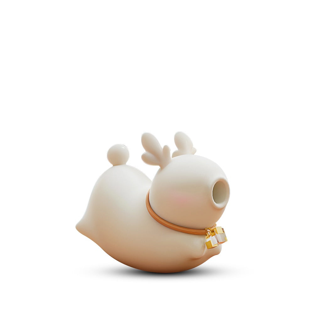 Soft silicone deer-shaped suction vibrator with gold accent, compact ergonomic design