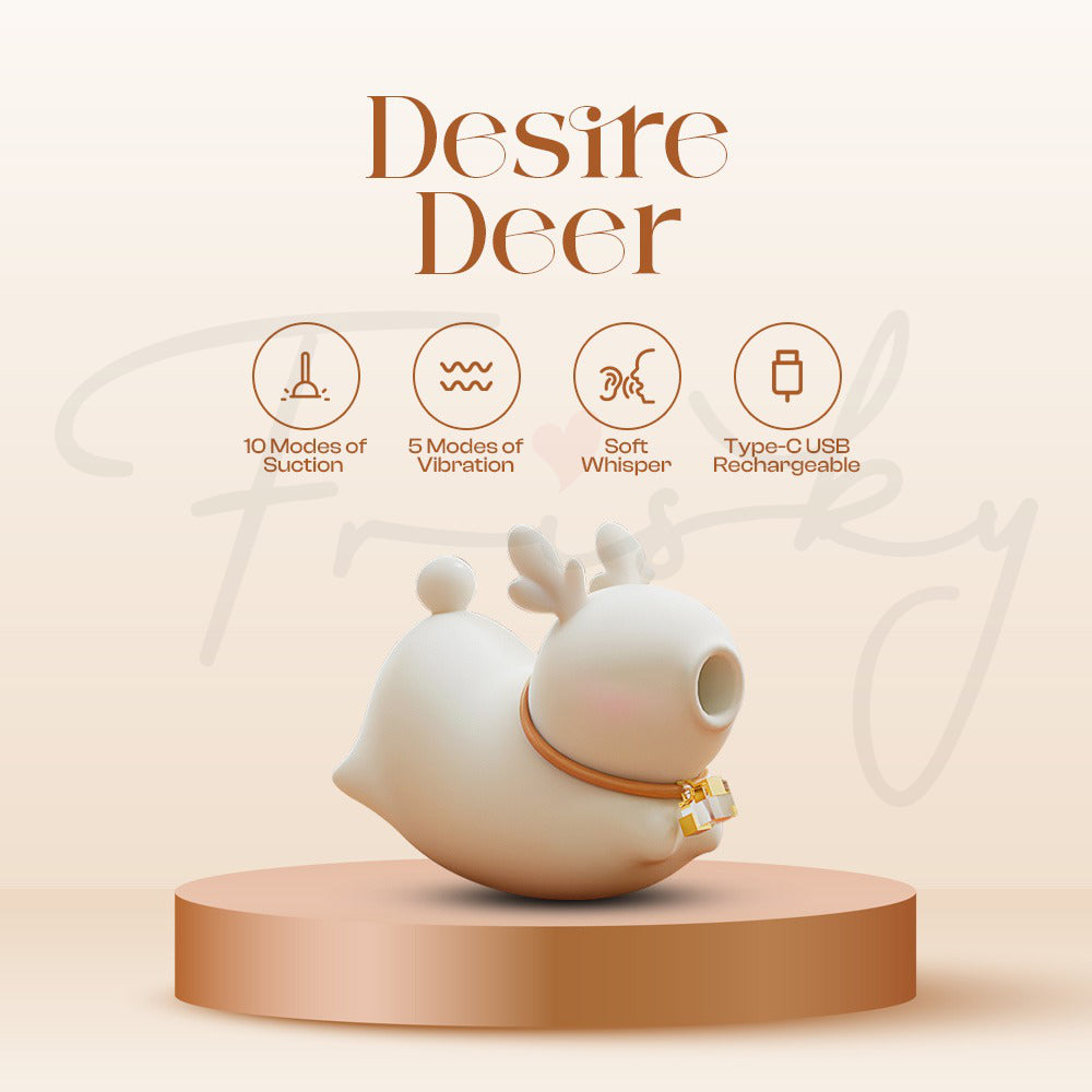 Cute deer-inspired intimate toy displayed on pedestal with soft warm lighting