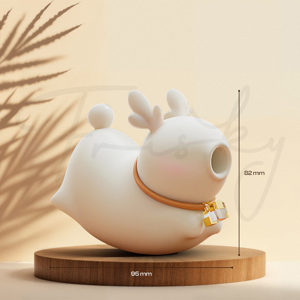 Minimalist side view of deer-shaped vibrator highlighting smooth silicone body contours