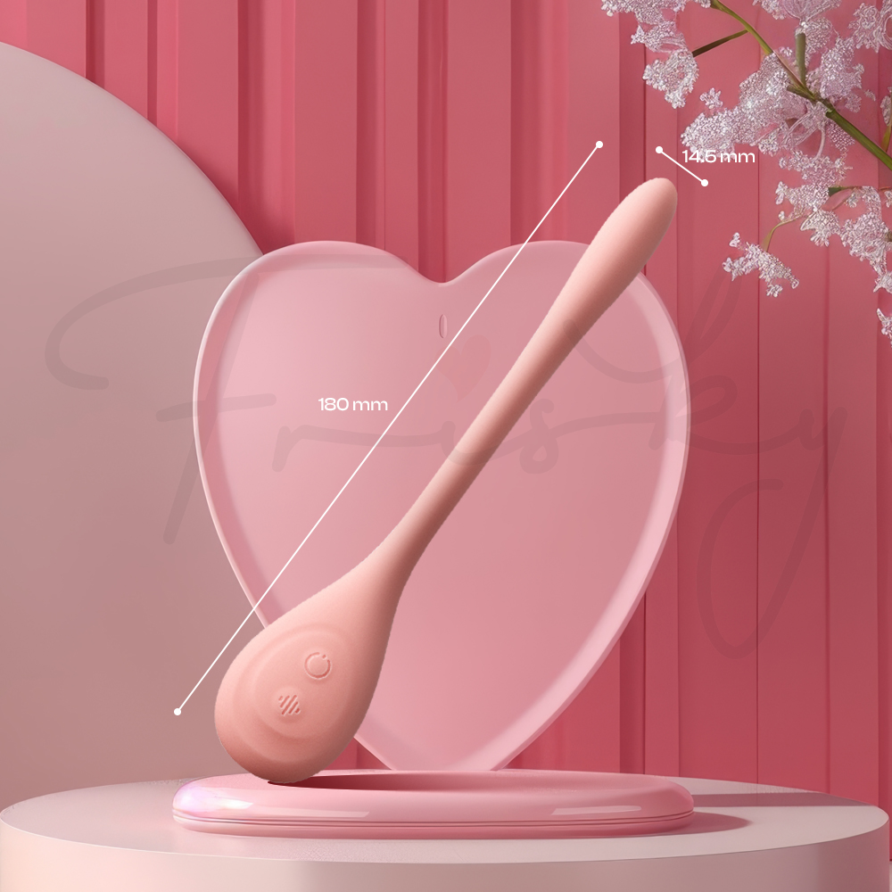 Elegant pink vibrator displayed on soft fabric with romantic styling elements