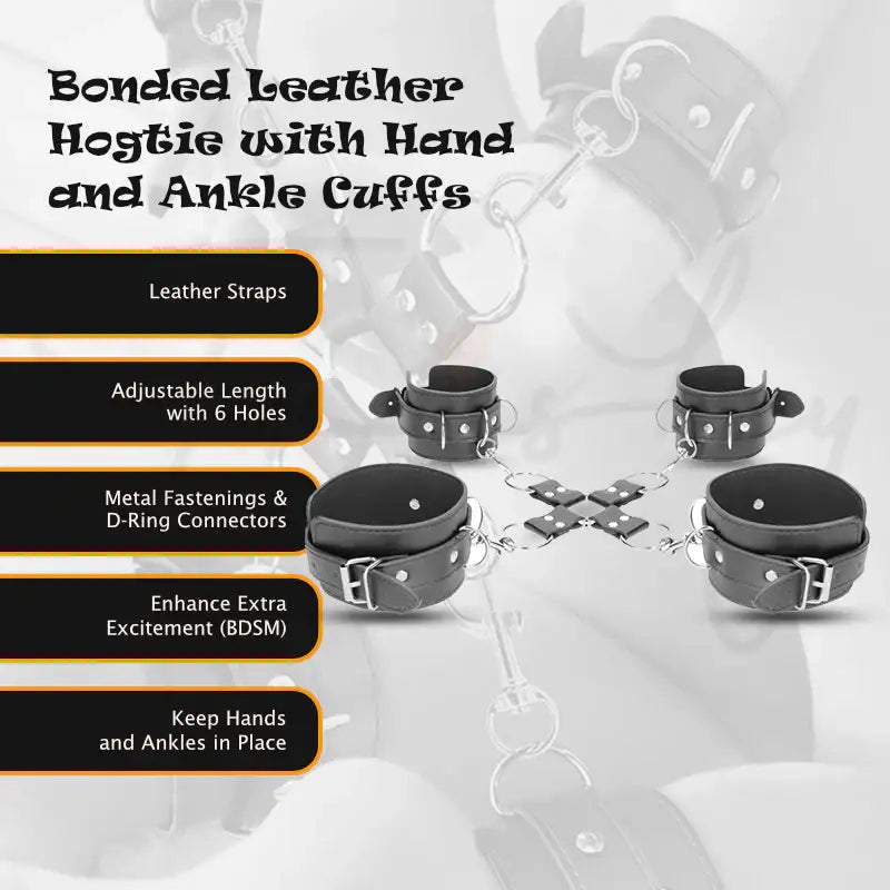SHOTS Ouch! Bonded Leather Hogtie with Hand and Ankle Cuffs black durable leather straps with reinforced stitching for secure play Singapore