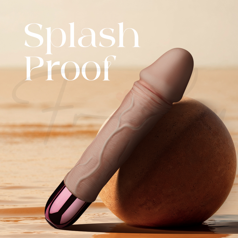 Splashproof vibrator placed near water demonstrating easy cleaning capability
