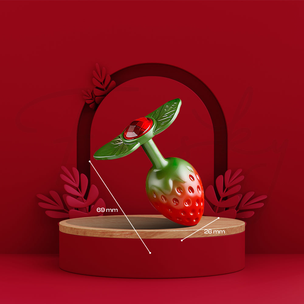 Strawberry design showcased inside circular frame highlighting playful and elegant aesthetic