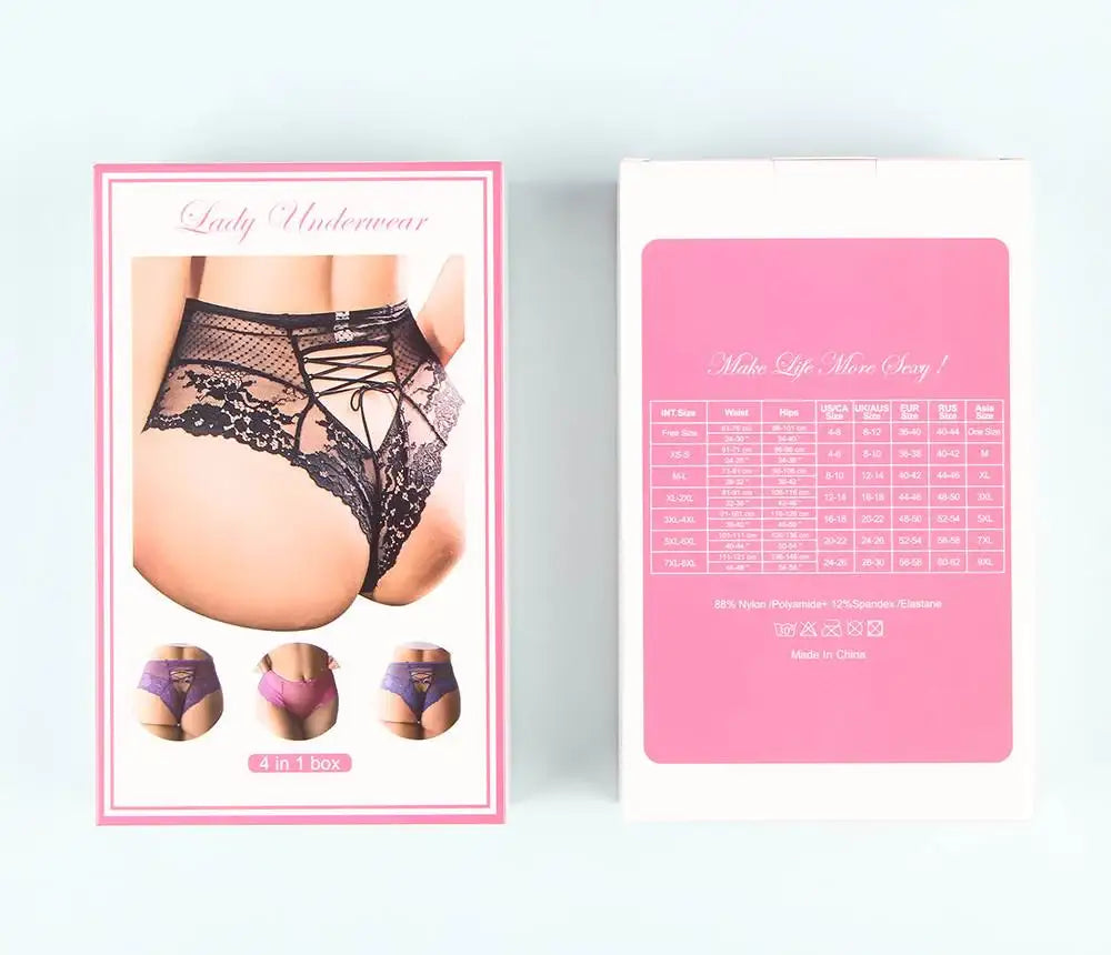 Panties - 4 in 1 Sexy High Waist Lace Strappy Panties - Frisky Business Adult Sex Toys Shop
