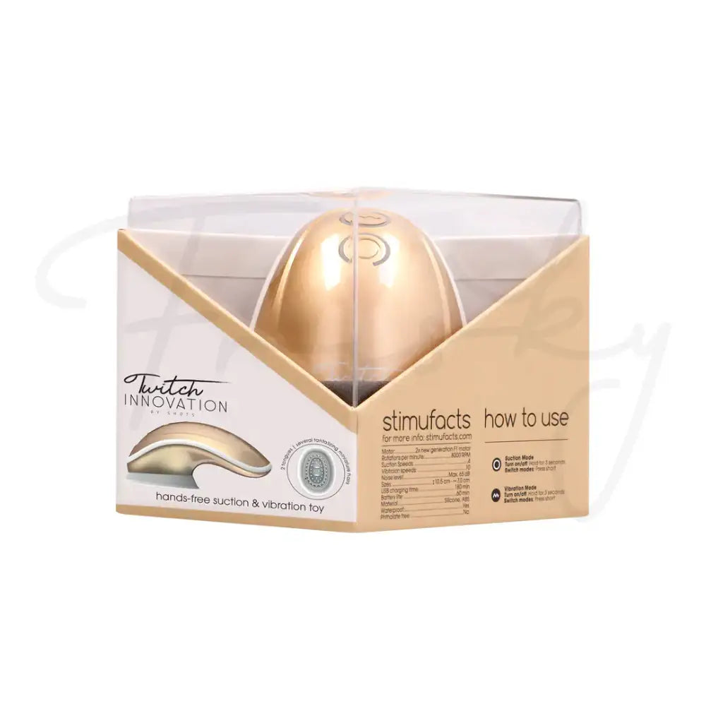 SHOTS Twitch Handsfree Suction and Vibration Toy Gold Lightweight and ergonomic for comfortable handling during solo or shared experiences Singapore