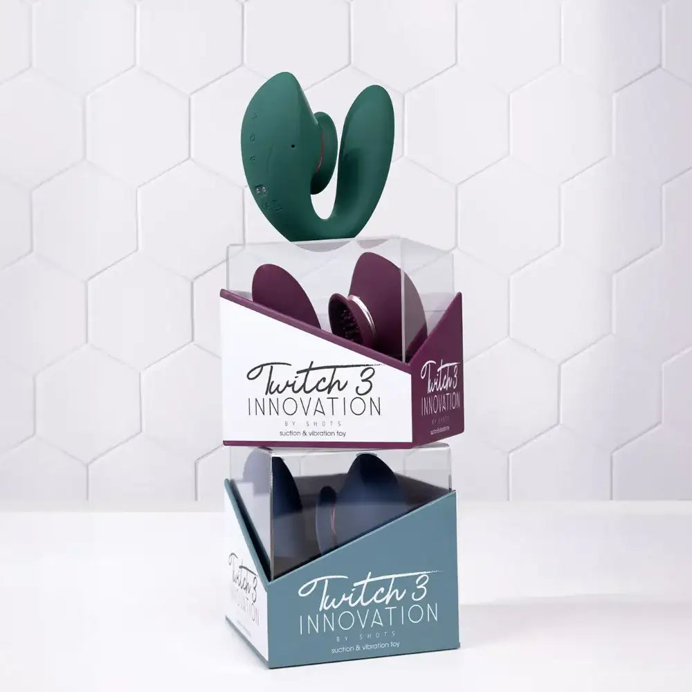 SHOTS Twitch 3 Rechargeable Vibrator and Suction Burgundy Sleek burgundy silicone design with ergonomic curves for stylish adult toy aesthetics Singapore
