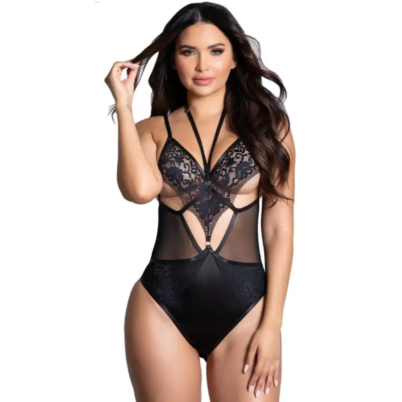 Bodysuit - 1 Pc Black Lace Deep V Backless Lingerie - Frisky Business Adult Sex Toys Shop