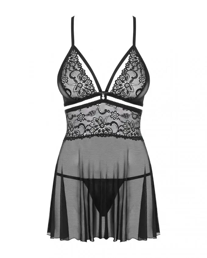 Babydoll - 2 Pcs Black Deep V Sexy Sleepwear with Thongs - Frisky Business Adult Sex Toys Shop