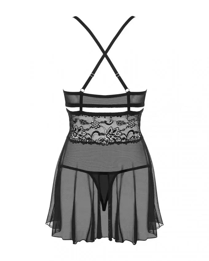 Babydoll - 2 Pcs Black Deep V Sexy Sleepwear with Thongs - Frisky Business Adult Sex Toys Shop