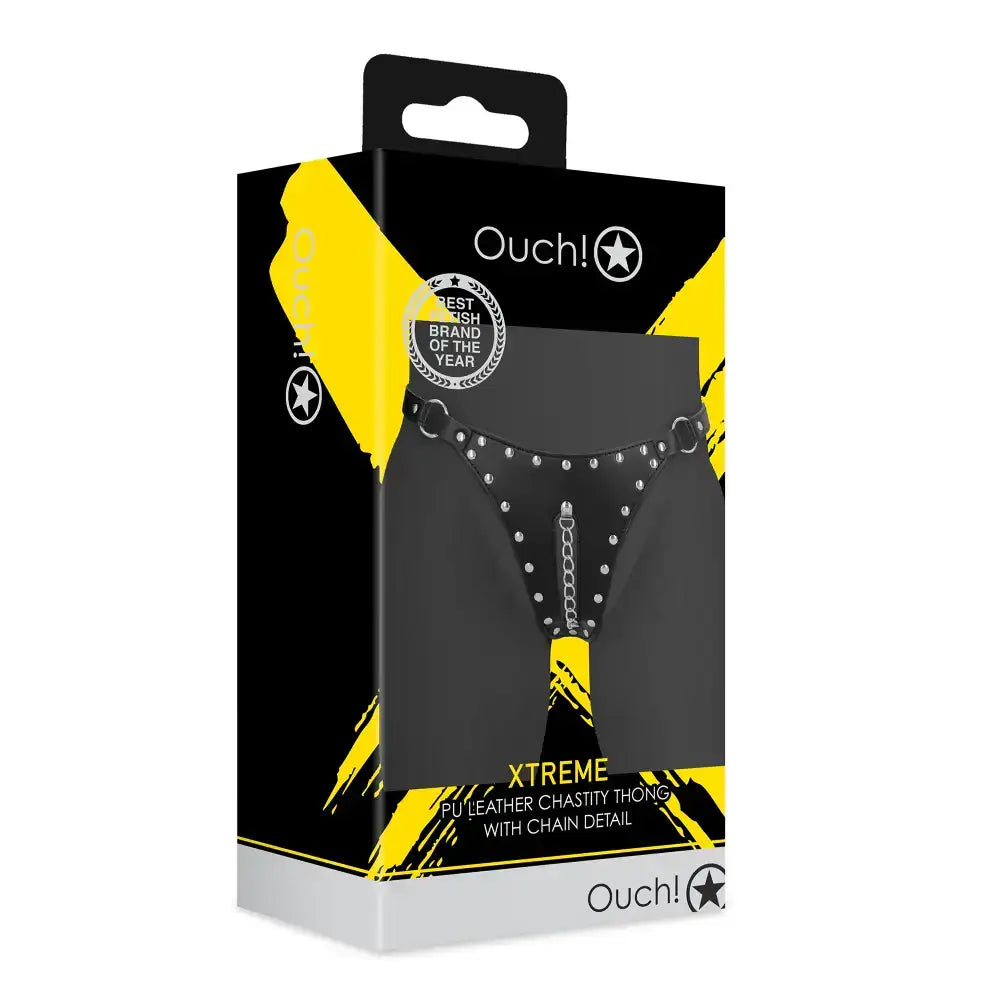 SHOTS Ouch! PU Leather Chastity Thong with Chain Detail chain detail adds visual appeal for creative roleplay scenarios Singapore