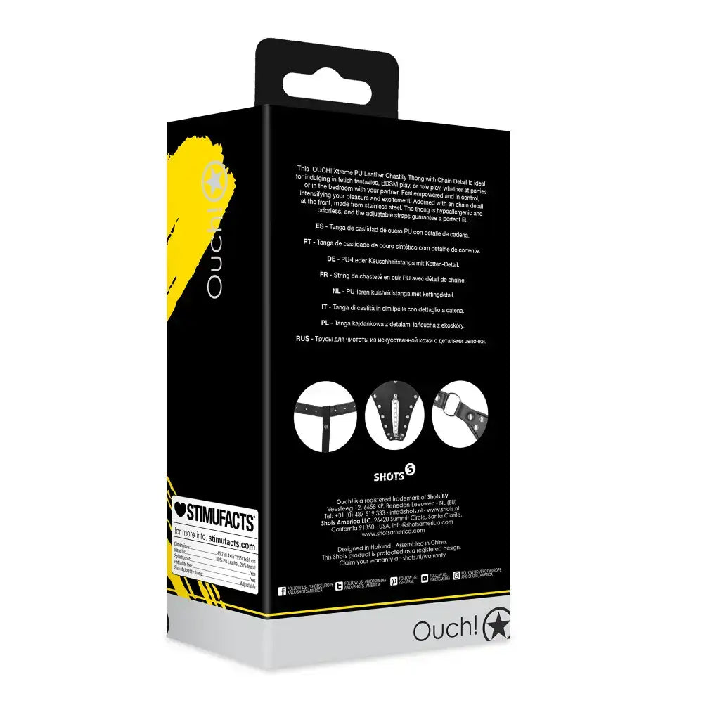 SHOTS Ouch! PU Leather Chastity Thong with Chain Detail ideal for partner interaction and versatile adult lifestyle use Singapore